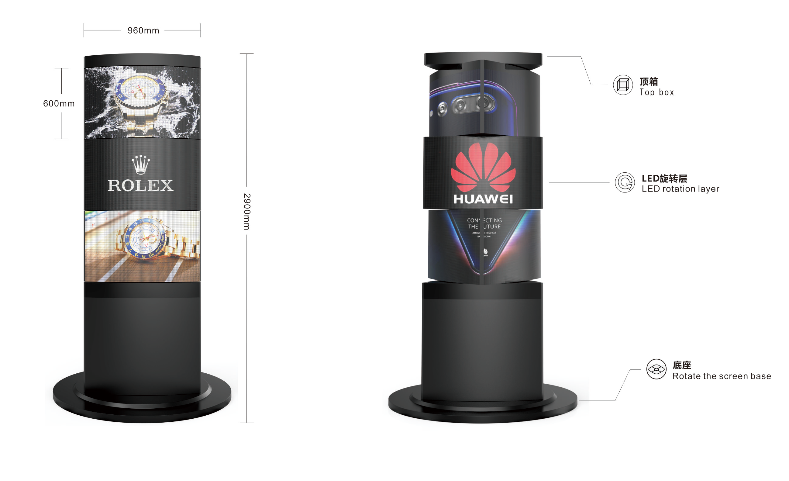 Large indoor LED 3-layer 3-sided - intelligent mechanical screen (curved surface)